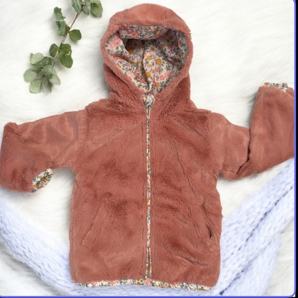 Nicole Miller Reversible Floral Hooded Jacket with Pink and Yellow Accents - Picture 2 of 11